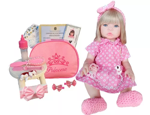 Boneca Reborn Pequena Bebê Reborn Chupeta Fralda Mamadeira