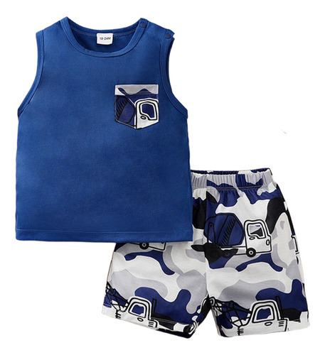 Conjunto De Verano De Algodón Bebé Con Estampado Camuflaje Azul Oscuro 2-3 Años