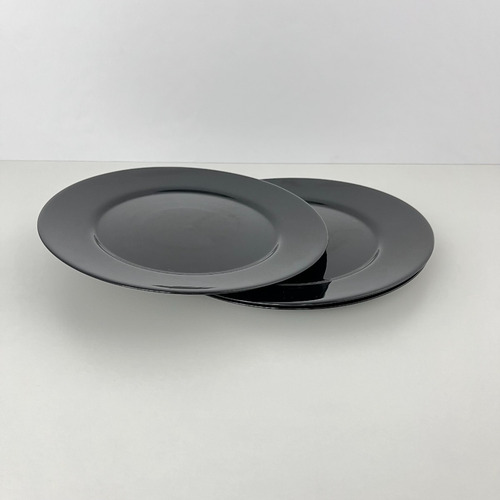 06 Pratos Redondo Jantar Vidro Opalino Preto Mesa Posta 26cm