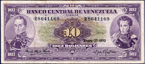 Billete 10 Bolívares R7 Enero 27 1970 Simón Bolívar Y Sucre