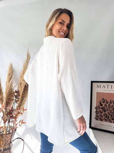 Camisa Lulyna Oversize Manga Larga Con Presilla Crepe Mujer