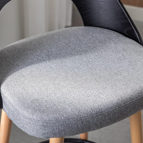 Sillas De Bar De Madera Con Asiento De Tela Gris, Respaldo D