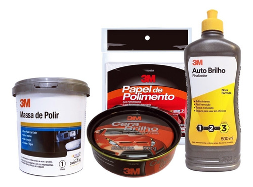 Kit Polimento 3m Massa Polir + Cera + Auto Brilho + Papel