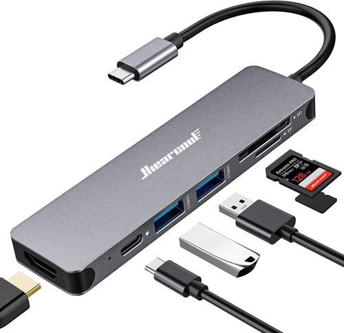 Hub Hiearcool, 7 En 1, Compatible Con Laptops Usb-c, Hdmi