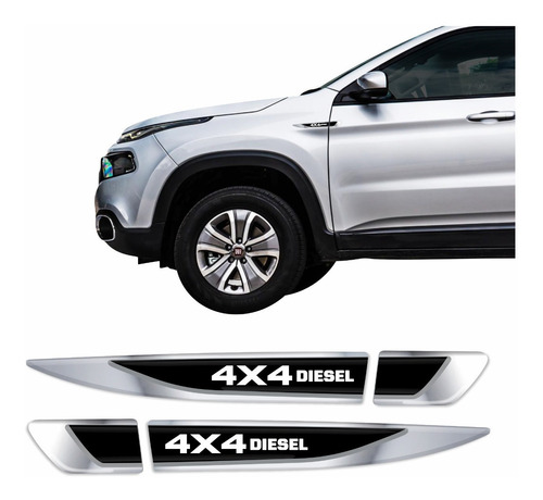 Kit Adesivo Aplique Fiat Toro 4x4 Emblema Resinado Res14 Fgc