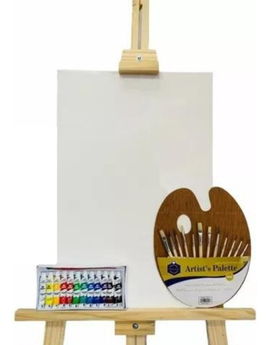 Kit De Arte Para Niños Atril 0.70m 40 Hojas Oleos Pinceles