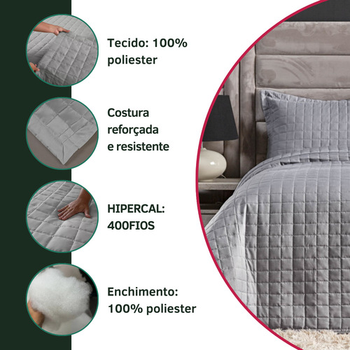 Cobre Leito Colcha 3 Peças Casal Padrão Dupla Face 400 Fios Matelado Toque Suave E Macio Cor Cinza