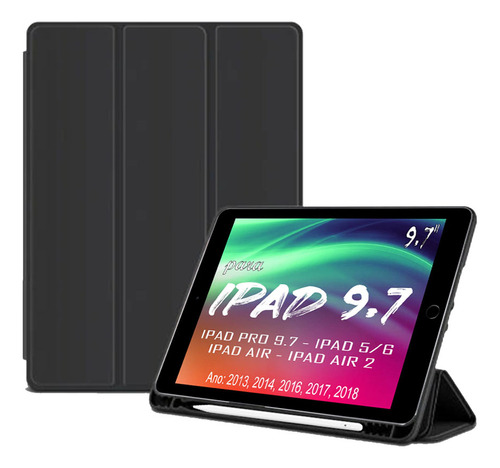 Capa Para iPad 9.7  De 2013-2018 Compart. Pencil Black