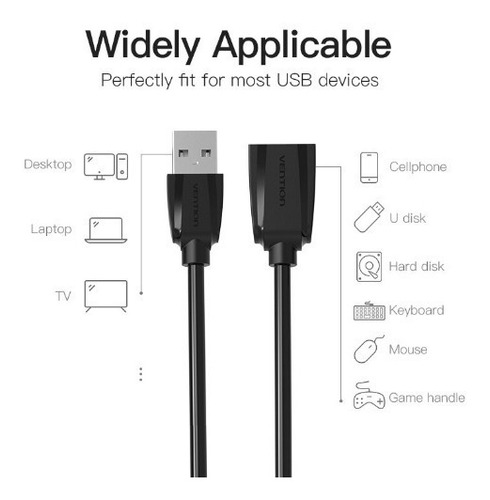 Imagem 2 de 3 de Cabo Usb 3.0 Extensor 50cm Preto