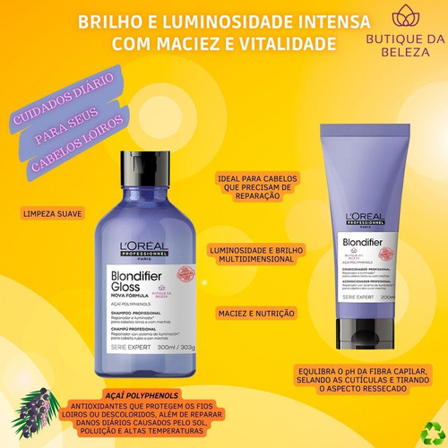 Shampoo 300ml Condicionador 200ml Loreal Blondifier Gloss