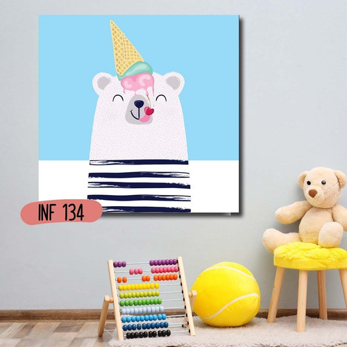 Imagen 2 de 10 de Cuadros Infantiles Animales Nórdicos 40x40 Canvas Tela Deco