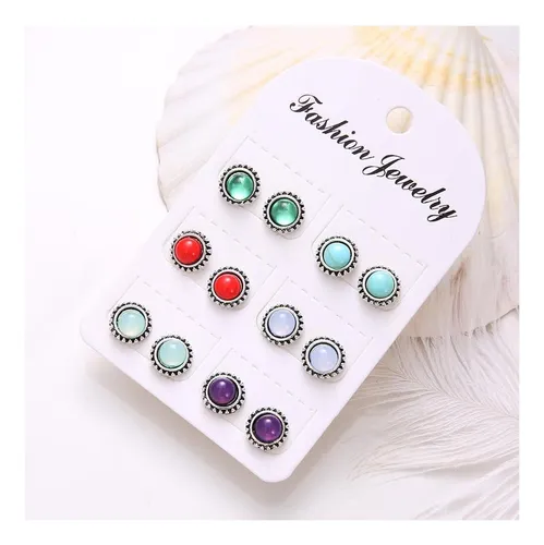 6 Pares De Aretes Coloridos Para Mujer, Aretes Redondos De