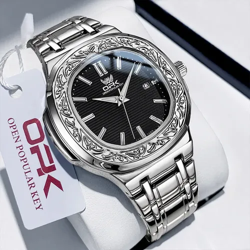 Opk Relógio Masculino Pulso De Preto Aço À Prova D'água 8145