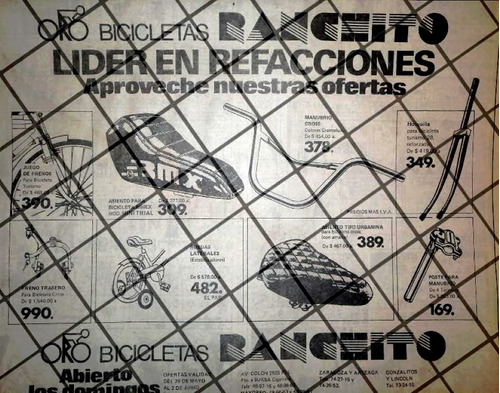 Cartel Publicitario Retro Bicicletas Ranchito 1984 Monterrey