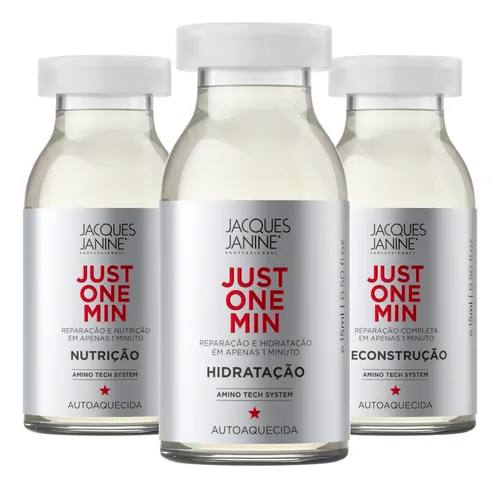 comprar Jacques Janine Just One Min Cronograma Capilar Hidratação Nutrição Reconstrução 1 Minuto Megadose 15ml Autoaquecida