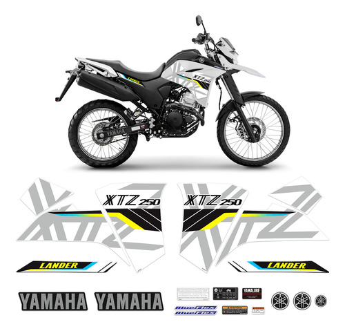 Adesivos Lander Xtz 250 2020 Moto Branca + Emblemas Yamaha