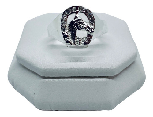 Anillo De Herradura Y Caballo Con Piedra Mod2 (deperlá Plata