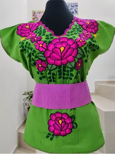 Blusa Mexicana Tradicional Con Bordado Y Fajilla