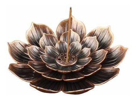 Porta Incienso Flor De Loto, Color Bronce, Elegante Deco