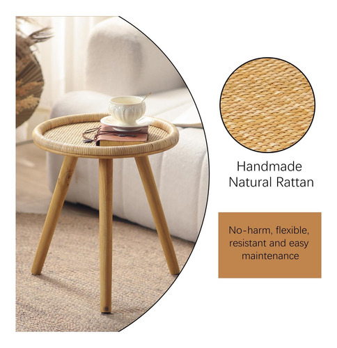 Mesa De Café Redonda De Huidao Rattan, Mesa Lateral Del Boho