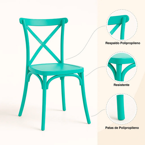 Pack 4 Sillas De Terraza O Comedor Crossback Danubio - Menta