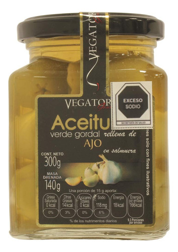 Vegatoro Aceituna Gordal Rellena De Ajo En Salmuera 300 Gr