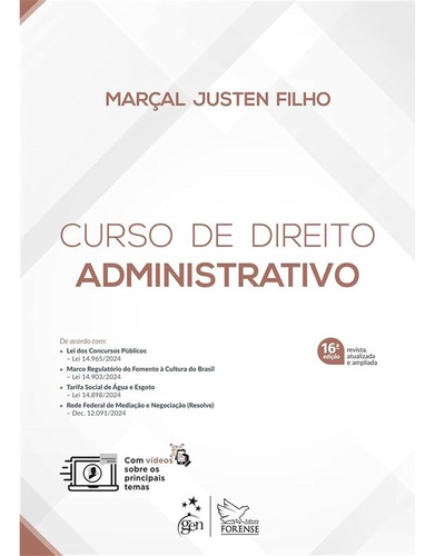 Curso De Direito Administrativo - 16a Edição 2025 Capa Dura - Forense; 16a Edição