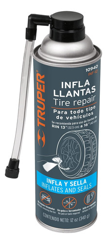 Truper Inf-12, Sellador De Llantas, 12 Oz, Infla Y Sella