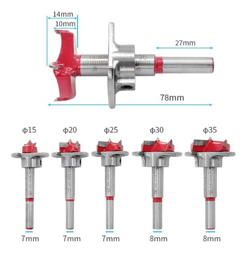 Fresas Brocas De Rauter Avellanador Hinged Bits 15-35mm 5 Pz