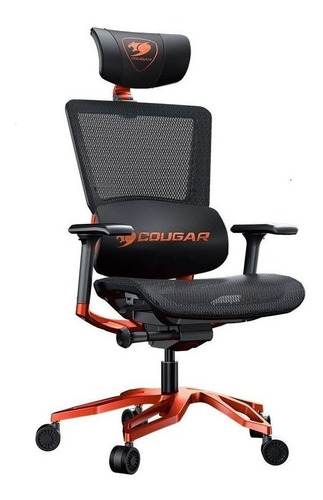 Silla de escritorio Cougar Argo gamer ergonómica  negra y naranja con tapizado de cuero sintético