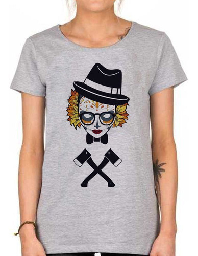 Remera De Mujer Catrina Gafas Galera Hachas Pelo Colores