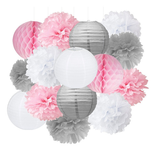 Baby Shower Decoraciones Furuix 15 Piezas Rosa Gris Blanco D