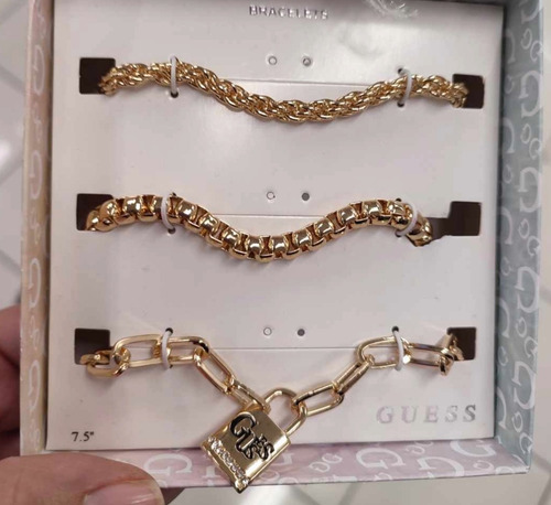 Juego De 3 Pulseras Guess, Originales, Doradas, Regalo Mama