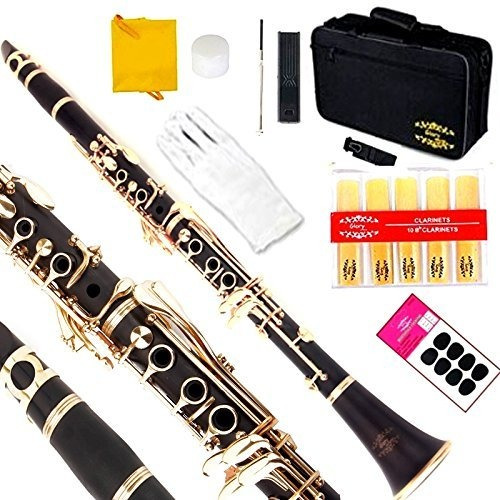 Glory Teclas Negro / Oro Clarinete Sib Con 2 Barriles, 11ree