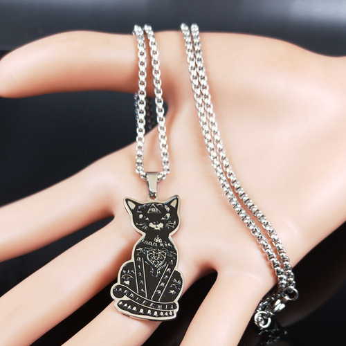 Collar Dark Gótico Gato Acero Inoxidable Plateado