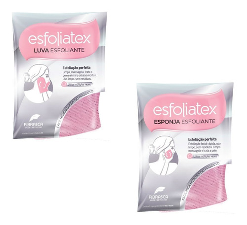 Imagem 1 de 1 de Kit Luva Esfoliante + Esponja Facial Rosa Esfoliatex