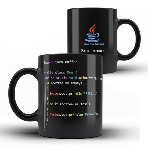 Caneca Programador (a) Dev Java Com Seu Nome - Programação