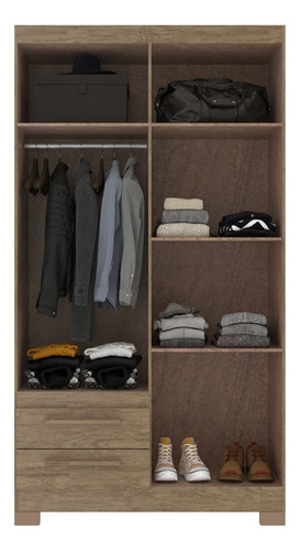 Guarda-roupa Solteiro 4 Portas 2 Gavetas Wood - Decibal Cor Marrom-escuro