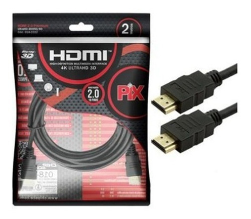 Cabo Hdmi Pix 2 Metros 2.0 4k 19 Pinos 018-2222