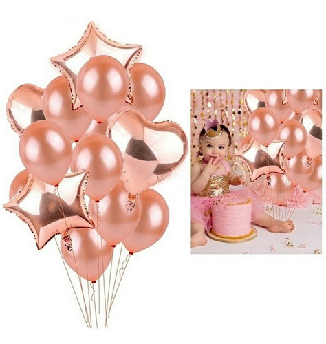 Kit Bouquet Globos Oro Rosa Metalizados  Fiesta Cumpleaños