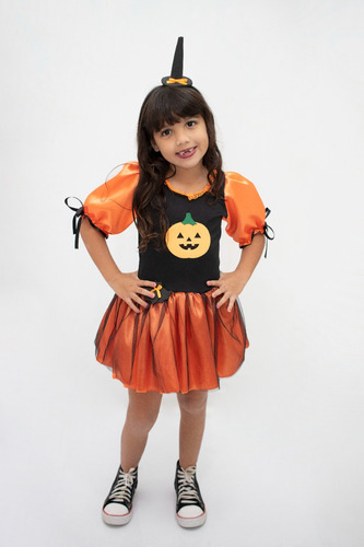 Fantasia Halloween Abóbora Vestido Baby Infantil 