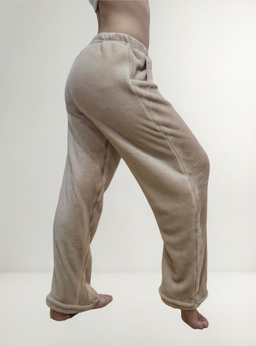 Pantalon Polar Pijama Peluche Soft Beige Unisex Extra Suave