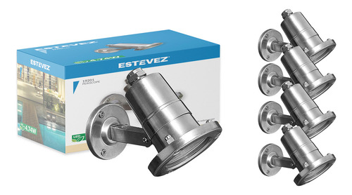 Pack 4 Proyectores Led 5w, Ip67, Estévez, Acero Inoxidable