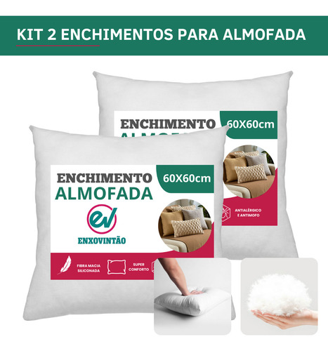 Kit 2 Enchimento Refil 60x60 Almofada Fibra Siliconada Antialérgica Antiácaro Resistente Super Macia Premium