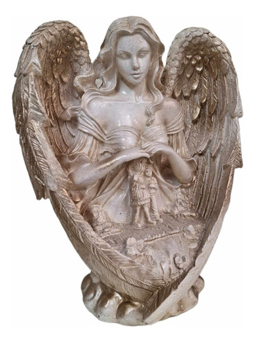 Figura Angel De La Guarda Con Niño Y Niña En Yeso 30 Cm 