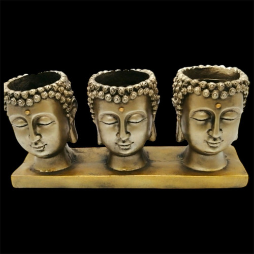 Cabezas De Buda Macetero Plateado 12cm De Altura Bronce