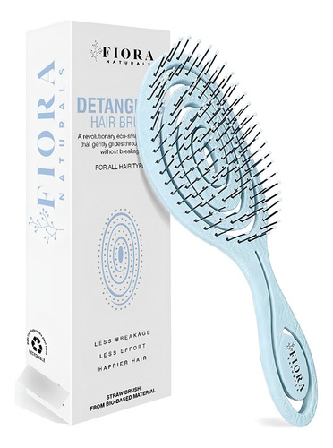 Cepillo Para Desenredar El Cabello Fiora Naturals Color Azul