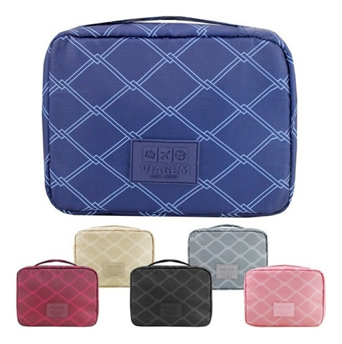 Necessaire Frasqueira Feminina P/ Maquiagem Viagem Cor Azul-marinho