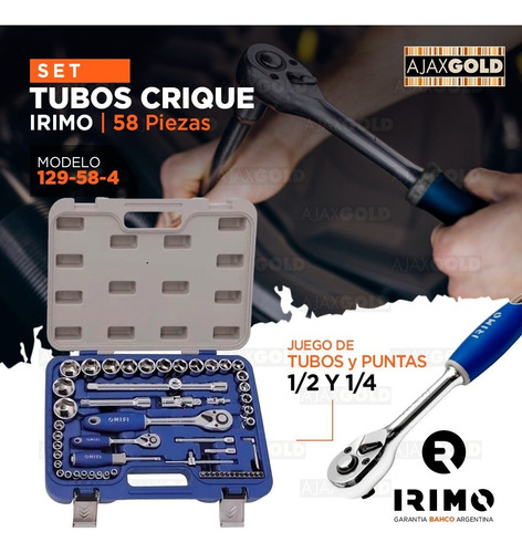 Imagen 4 de 8 de Juego Tubos Bocallaves Irimo 58 Piezas + Caja Con Accesorios
