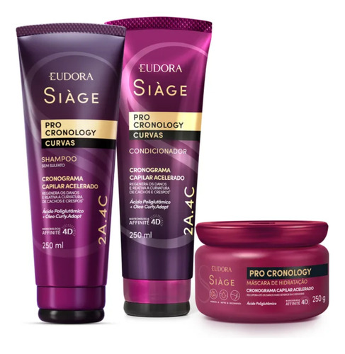 Kit Pro Cronology Curvas Eudora Siàge Shampoo+condi+máscara